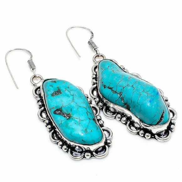 Jewelry - SOLD!!! Tibetan Turquoise Gemstone Handmade Ethnic Dangle Earrings